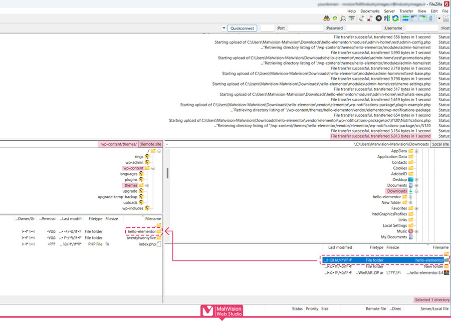 مراحل نصب قالب وردپرس با (FileZilla) - مرحله چهار 