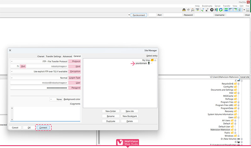 مراحل نصب قالب وردپرس با (FileZilla) - مرحله دو 